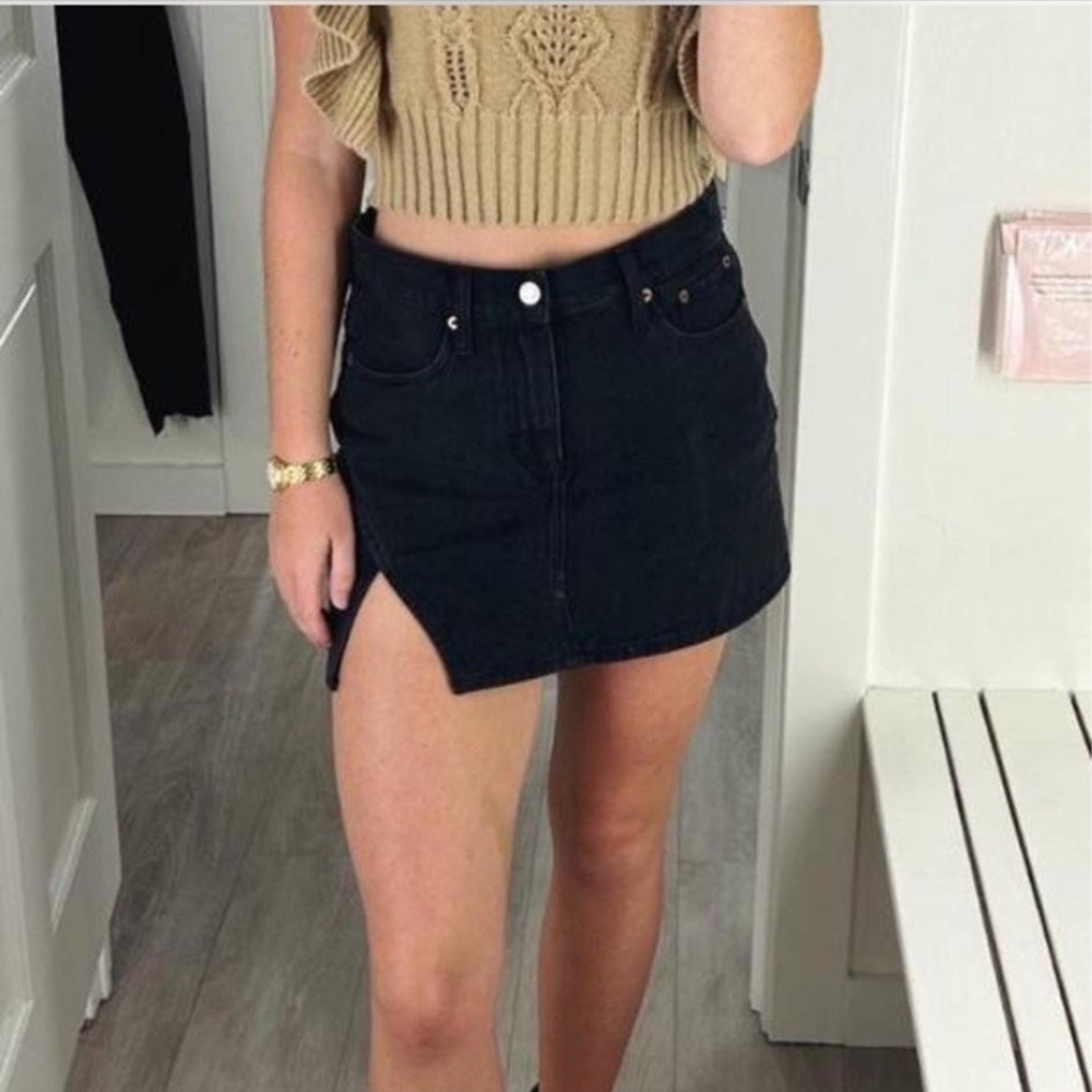 Pistola Votre Skirt Womens 28 Black Denim High Rise Asymmetrical Slit Mini